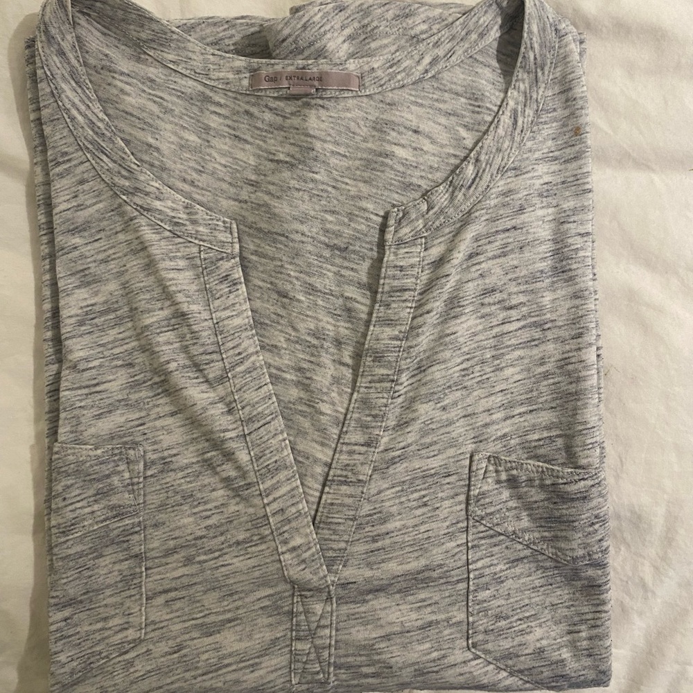 Gap Light Heathered Gray Henley 3/4 Sleeve T-Shirt Size: XL